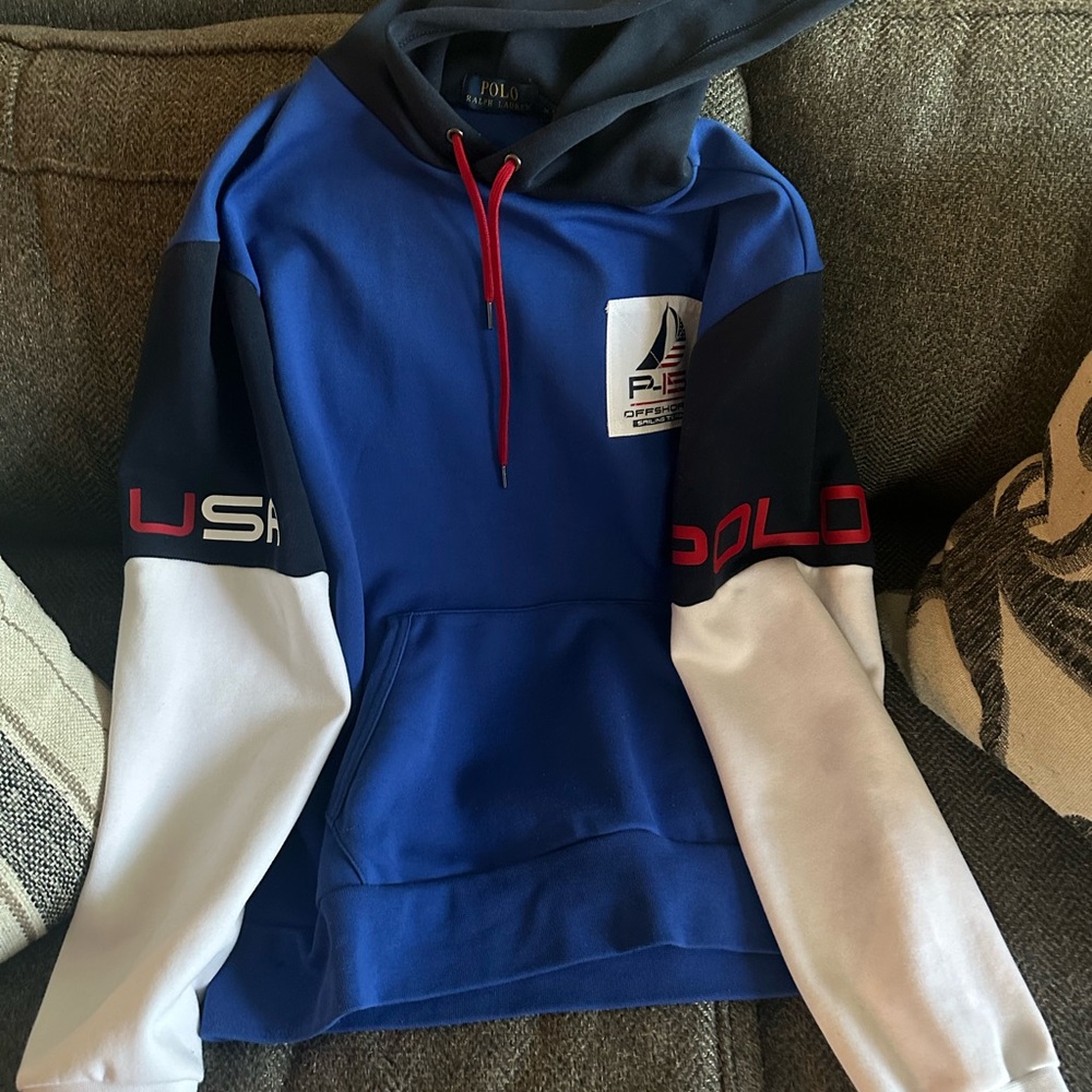 Ralph Lauren Blue and White Hoodie